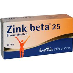 Eine Packung Zink beta 25 Brausetabletten von beta pharm.